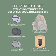 Greenzla Reusable Makeup Remover Pads - 12 Pack Charcoal Bamboo Microfiber for All Skin Types with Storage
