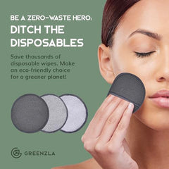 Greenzla Reusable Makeup Remover Pads - 12 Pack Charcoal Bamboo Microfiber for All Skin Types with Storage