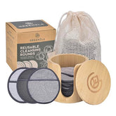 Charcoal bamboo microfiber makeup remover pads in reusable storage bag for all skin types