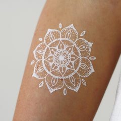 Usage example of Gentle white henna mandala tattoo - boho festival skin art