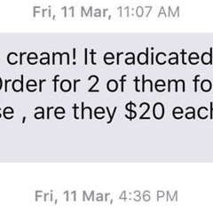 Text message screenshot with white background, black text, and timestamps