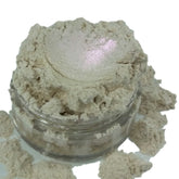 Eyeshadow powder, light beige color with pink shift, in clear jar