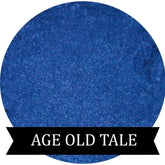 Blue eyeshadow pigment with shimmering texture and Age Old Tale brand name