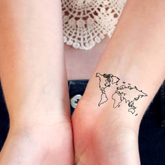 Main product view of World Map Temporary Tattoos for Travelers Bohemian Festival Skin Art