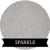 Sparkle eye shadow, silver glitter texture, black banner with "SPARKLE" text
