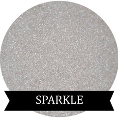 Sparkle eye shadow, silver glitter texture, black banner with "SPARKLE" text