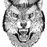 Elegant black temporary wolf tattoo sheet with intricate dotwork design for leg or back application