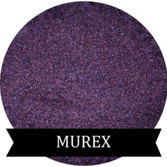 Purple eyeshadow, shimmering texture, dark purple with MUREX brand name on banner