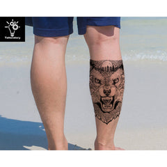 Alternative angle of Luxurious Wolf Temporary Tattoo for Skin - Dotwork Leg Back Art