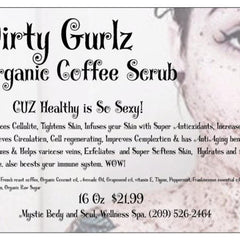 Organic Coffee Scrub product image with black text on white background, DIRTY GURLZ brand name visible