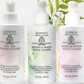 Facial cleansers, white plastic bottles, MiCo Michelle's Cosmetics text, for skincare