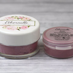Mineral eyeshadow in pink and white jars with floral design, Etherealle brand