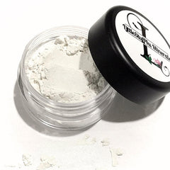 Mineral powder in clear jar with black lid, white powder, and "LittleStuff4u Minerals" text