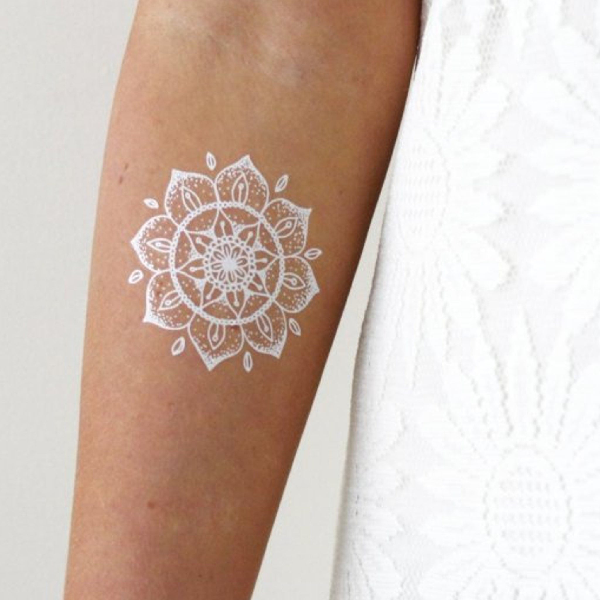Main product view of Gentle white henna mandala tattoo - boho festival skin art