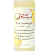 Facial Cleansing Oil bottle with yellow liquid, white label, and Tonias' Handmade text