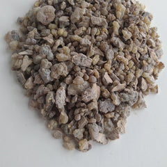 Incense resin pieces in beige, tan, and gray colors on white surface