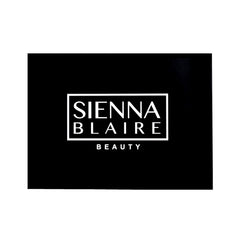 Sienna Blaire Beauty logo on black background with white text and border, brand identity