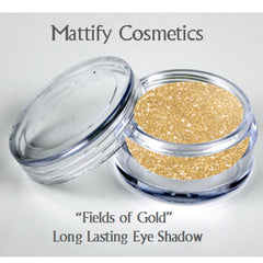 Eyeshadow with gold glitter, clear plastic jar, Mattify Cosmetics product