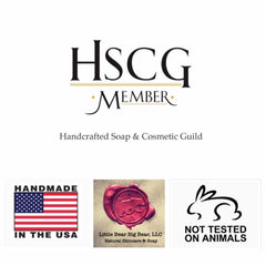 Handmade skincare logos with text, red wax seal, and Not Tested on Animals symbol