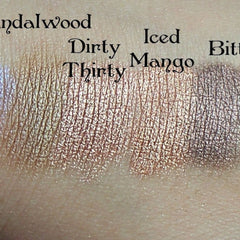 Eyeshadow swatches, metallic bronze and brown colors, textured skin background