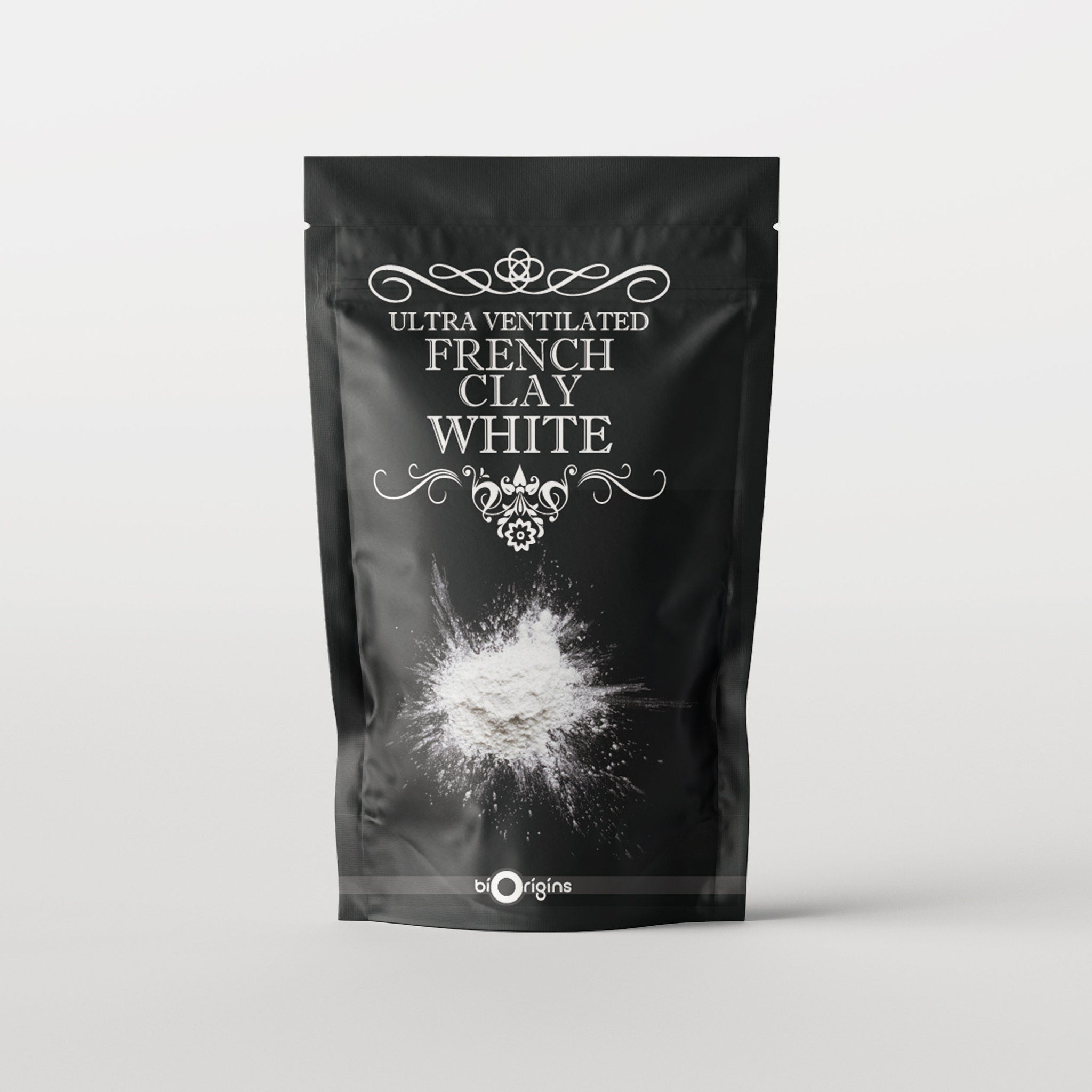 French Clay product in black bag with white powder and text "Ultra Ventilated French Clay White