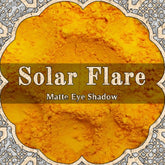 Matte eyeshadow powder in bright yellow, with Solar Flare brand name on label