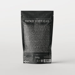 French White Clay product packaging, black bag, white text, 500g weight visible