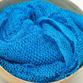 Coarse African Exfoliating Net: Bright blue, woven net texture, in a bowl shape