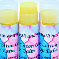Lip balm tubes with yellow balm, pastel pattern, and Ancient Bath and Body text