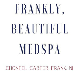 Medspa logo with navy and burgundy text on white background, serif font style, "FRANKLY, BEAUTIFUL MEDSPA" text
