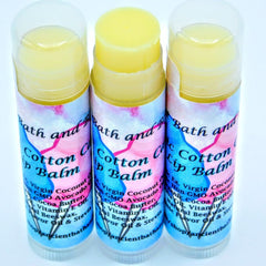 Lip balm tubes with yellow balm, clear cap, and Ancient Bath and Body label