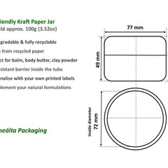 Close-up of 100g kraft skincare jar with matte finish and minimalist branding for creams or balms