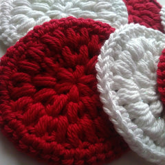 Crochet coasters red and white yarn textured pattern for home decor