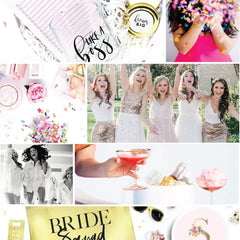 Party supplies with confetti, pink and gold accents, and "Like a Boss" text on glass