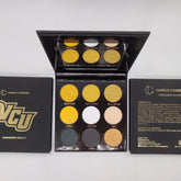 Virginia Commonwealth University Eye Shadow palette with four matte and shimmer shades in black, gold, silver, and navy.