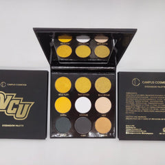 Virginia Commonwealth University Eye Shadow palette with four matte and shimmer shades in black, gold, silver, and navy.