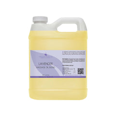 Massage oil blend in a yellow plastic bottle with white handle, Organic Pure Oil brand