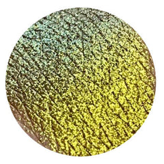 Yellow and green speckled eyeshadow with textured pattern and round shape