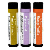 Lip balm set with black caps, colorful labels, and Sister Bees text visible