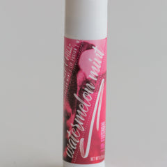 Lip balm tube with white and pink label, watermelon mint text, and Hill brand name