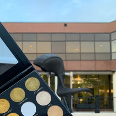 Side view of Virginia Commonwealth University Eye Shadow palette showcasing matte and shimmer shades in bold university colors