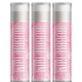 Lip balm tubes with pink and white design, Delight Naturals Bubble Gum text visible