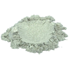 Silver powder pigment with a metallic sheen, loose and granular texture, isolated on white background