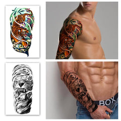 Close-up of waterproof tattoo sticker applied on forearm with vibrant floral design and glossy finish