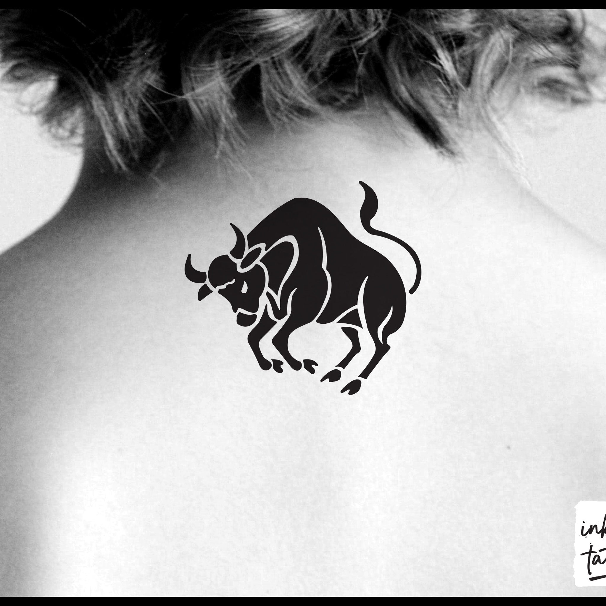 Chic Taurus zodiac temporary tattoo in gold on skin, pre-cut for easy application with delicate celestial details