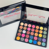Open 35-color glitter and glam eyeshadow palette with shimmer and matte shades in warm and cool tones