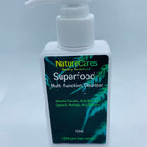 Facial cleanser white plastic bottle with pump and green label, NatureCares branding visible