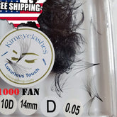 False eyelashes, black fans, D curl, Kimeyelashes brand, in a clear container
