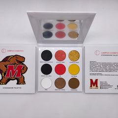 Maryland University Eye Shadow palette with four matte shades in navy, gold, white, and red