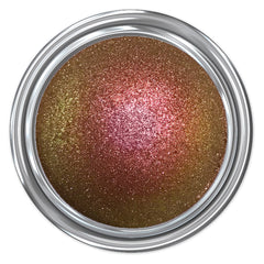Glitter eyeshadow, metallic gold and pink, in a silver container